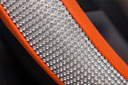 New Diamond Leather Steering Wheel Cover with Bling Bling Crystal Rhinestones, Universal Fit 15 Inch Car Wheel Protector for Women Girls Orange