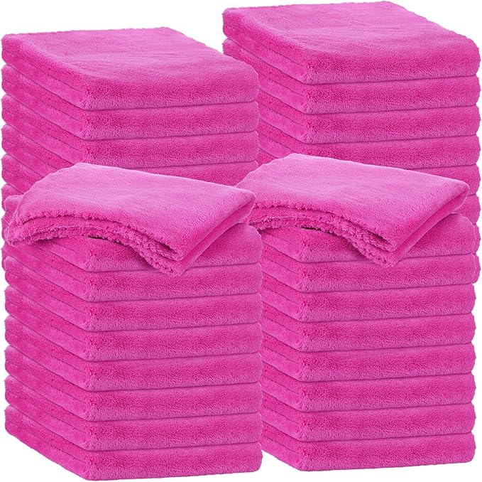 30 Pcs 16 x 16 Inch Edgeless Microfiber Plush Towels for Cars Detailing Drying Wash Polishing Absorbent Cleaning Cloths, 500 GSM (Fuchsia)
