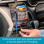 DriverPockets Car Phone Holder Air Vent Pouch and Front Seat Organizer with 3 Pockets, Hanging Hooks and Charging Port (Southwest)