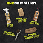 Leather Care Kit, Cleaner and Conditioner for Car Seats | Complete 6-piece leather cleaning and conditioning kit for car seats, furniture, shoes and bags; genuine or vegan leather