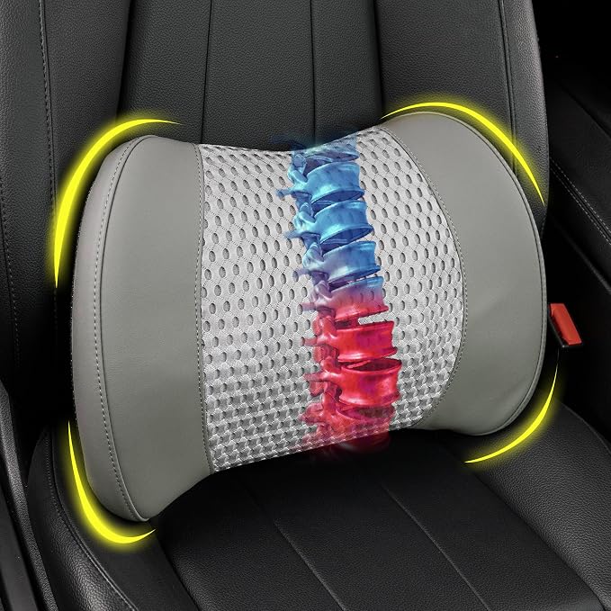 Lumbar Support Pillow for Car, Car Seat Back Support for Driving | Memory Foam Car Lumbar Support for Driving, Car Back Cushion, Adjustable Straps, Lower Back Pillow, Breathable 4D Mesh, Gray