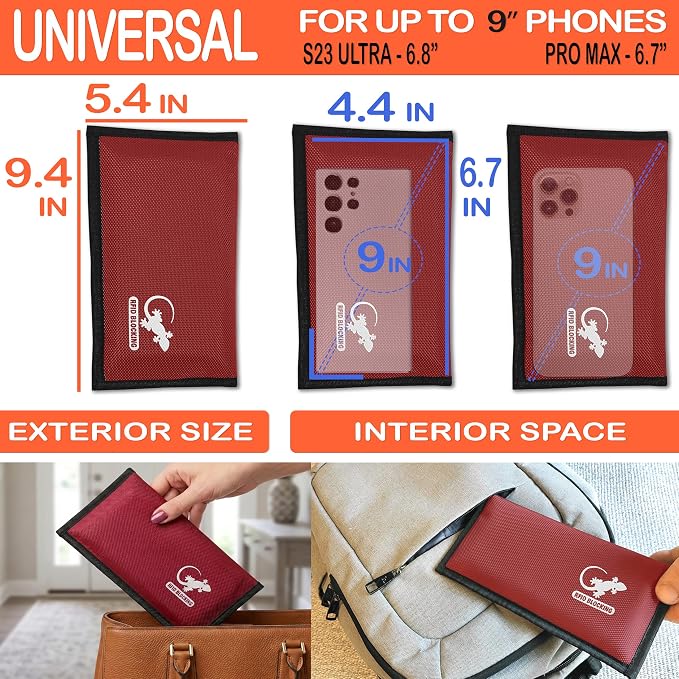 Faraday Bag, Anti-Tracking GPS RFID Car Key Signal Blocker Wallet Shielding Pouch Protective Case for Cell Phone Car Key FOB, Data Privacy, Electronic Device Security (RED - NYLON)