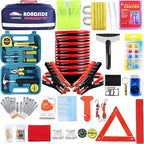 142 PCS Emergency Roadside Kit for Car,Safety Car Kit with Jumper Cables | Roadside Assistance Emergency Kit Warning Triangle, Safety Hammer, Tow Rope, Car Emergency Kit Gifts for New Drivers
