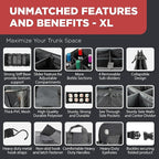 XL Heavy-Duty Trunk Organizer – Reinforced SUV & Truck Cargo Storage with 6 Adjustable Compartments, Non-Slip Base & Securing Straps (Foldable Design, Black)
