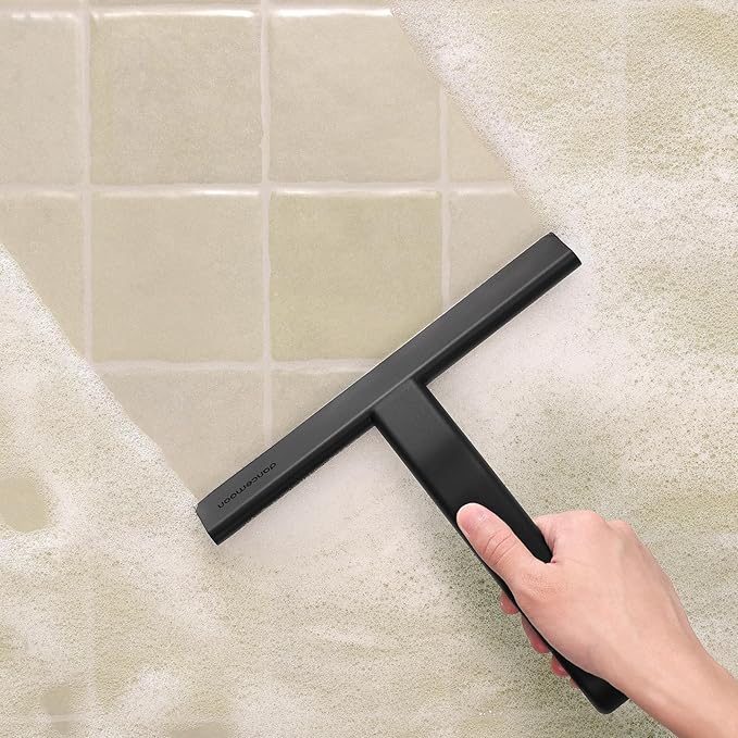 JustHang Shower Squeegee for Glass Doors, All-One-Piece Award-Winning Silicone Squeegee with Built-in Hook for Bathroom, Window, Mirror, Tile Wall,Car, Streak-Free Cleaner Tool,10-Inch Black