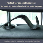 Car Seat Headrest Hook 4 Pack Metal Core Hanger Universal Car Storage Organizer for Handbag Purse Coat S Type Leather Black