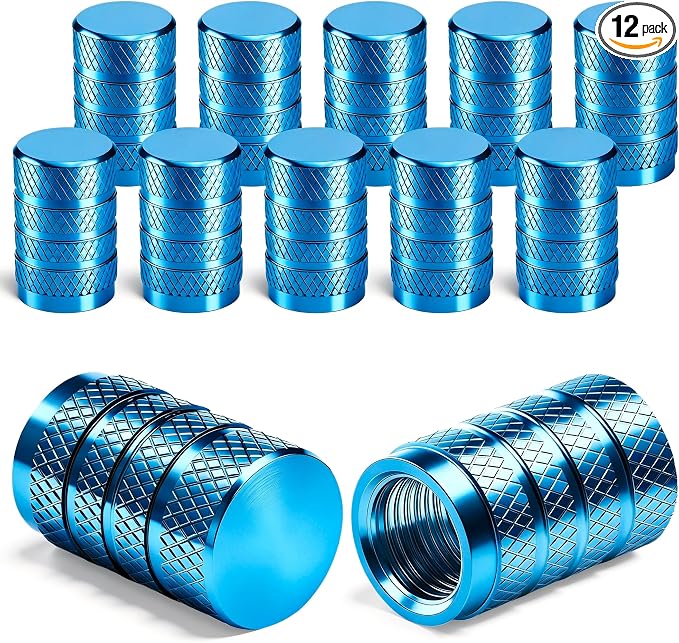 12PCS Tire Valve Stem Caps, Dust Proof, Anodized Aluminum Universal Tire Valve Stem Covers for Cars, SUV, Trucks, Bikes, Motorcycles, Bicycles(Light Blue)