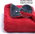 1000GSM Car Drying Towel 18"x24", Edgeless Double Twist Pile, Ultra Absorbent Microfiber Towel, Scratch-Free Lint-Free Streak-Free for Auto Detailing & Car Wash – Red&Grey