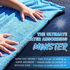 PUGPIU 1400GSM Large Microfiber Car Drying Towel Detailing 24"x36" | XL Super Absorbent Microfiber Towels - Edgeless with Twisted Loop - No Lint Streak for SUV Truck Car Detailing (Blue)
