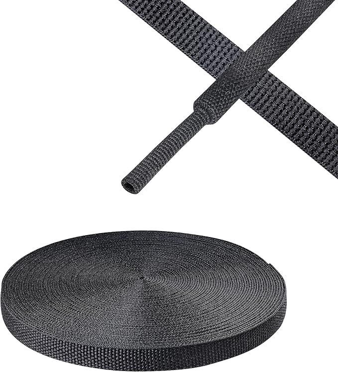 Black 2:1 Ratio Automotive Heat Shrink Braided Sleeving,Wear-Resistant Flat Woven Shrinkable Sleeve Fabric Car Cable Wires Hoses Protection (1/4"-50ft)