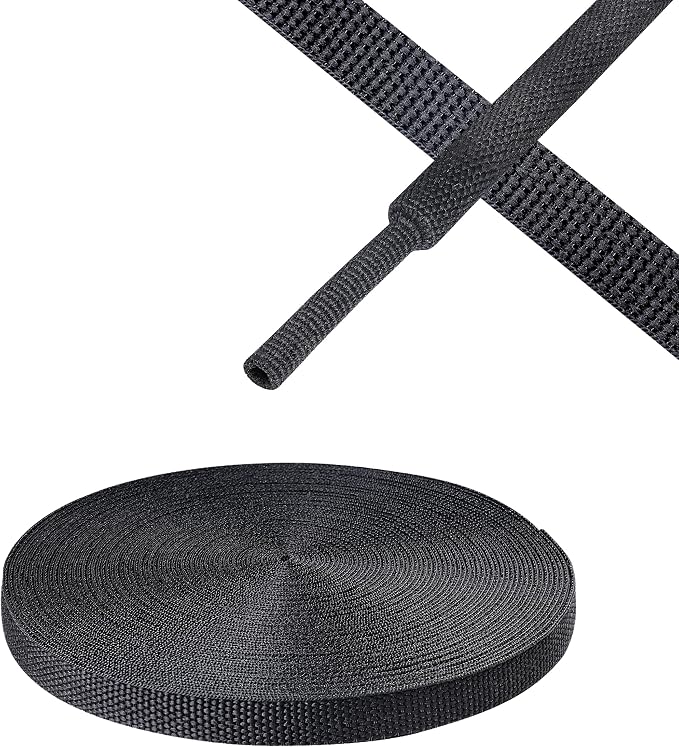 Black 2:1 Ratio Automotive Heat Shrink Braided Sleeving,Wear-Resistant Flat Woven Shrinkable Sleeve Fabric Car Cable Wires Hoses Protection (1/4"-26ft)