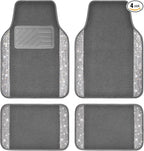 Bling Diamond Car Mats Shining Carpet Crystal Rhinestones Sparkly Glitter Floor Mats with Anti-Slip PVC Heel Pad Universal Fit for Automotive SUV, Sedan, Car, Van, 4pcs for Girl Women, Gray