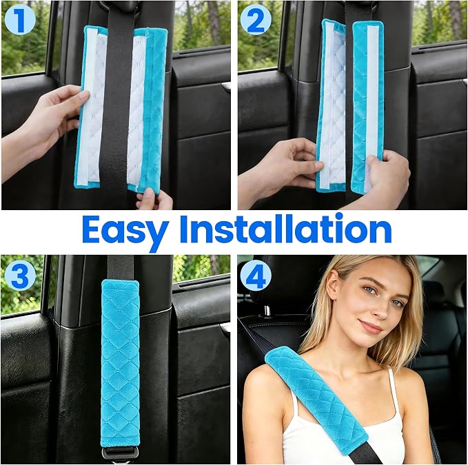 Soft Auto Seat Belt Cover Seatbelt Shoulder Pad Cushions 2 PCS for a More Comfortable Driving Universal Fit for All Cars and Backpack Blue