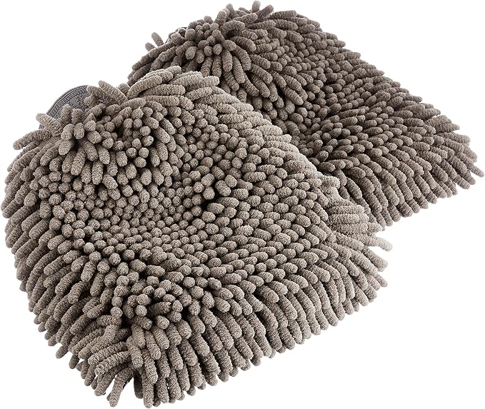 Absorbent Microfiber Car Wash Drying Mitts, 2 Pack, Gray, 10.44" L x 9.06" W