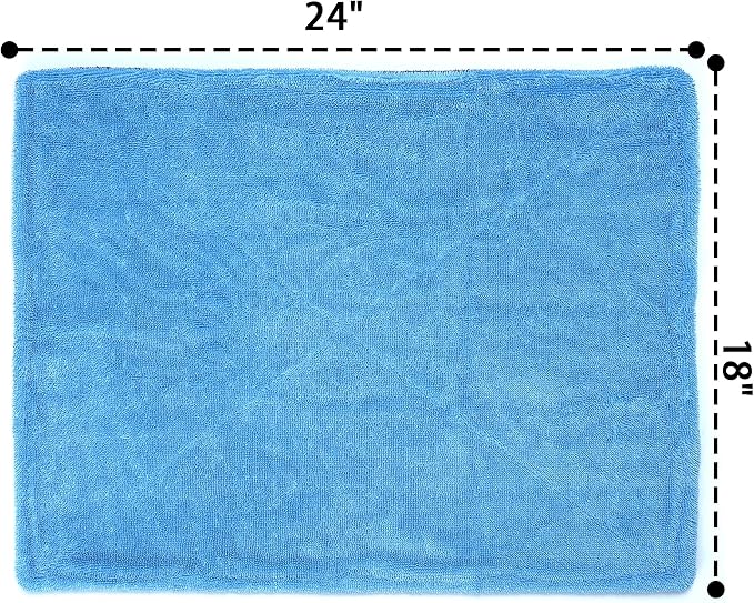 1000GSM Car Drying Towel 18"x24", Edgeless Double Twist Pile, Ultra Absorbent Microfiber Towel, Scratch-Free Lint-Free Streak-Free for Auto Detailing & Car Wash – Blue&Grey
