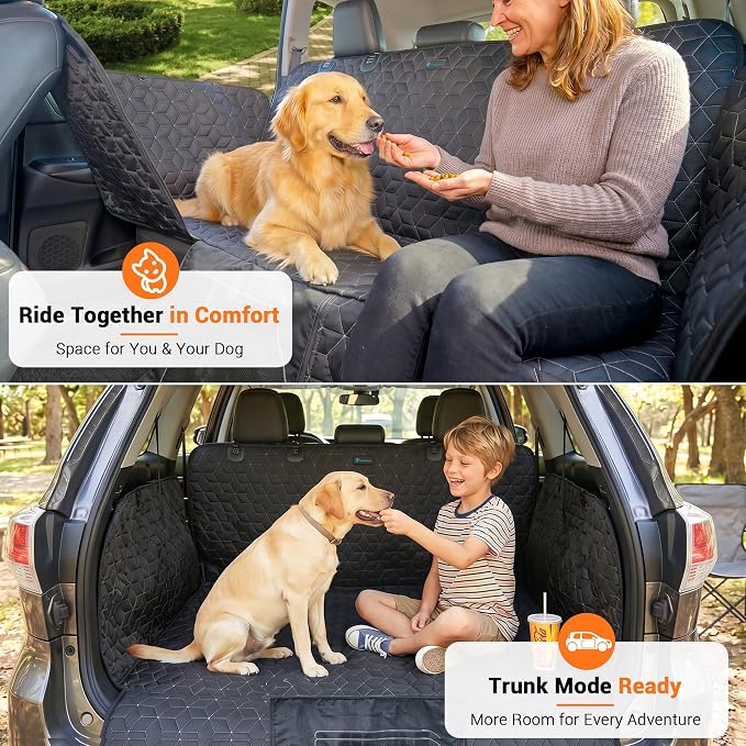 Dog Car Seat Cover for Back Seat, 56" Waterproof Dog Car Hammock with Mesh Window and Side Flaps, 600D Oxford Fabric Pet Seat Protector for Cars, SUVs & Mid-Size Trucks, Black