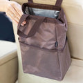 New Leak-Proof Travel Trash Bag, Hanging Car Trash Can with Hook and Loop Lid and Handle, Multipurpose Trash Bin with Storage Pockets for Car SUV Truck RV Camping 2 Gallons (Brown)
