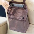 New Leak-Proof Travel Trash Bag, Hanging Car Trash Can with Hook and Loop Lid and Handle, Multipurpose Trash Bin with Storage Pockets for Car SUV Truck RV Camping 2 Gallons (Brown)