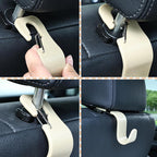 4-Pack 360° Rotating Car Headrest Hooks Vehicle Storage Organizer for Purses Handbags Groceries Coats – Holds 55lbs Simple Design with Clip Beige