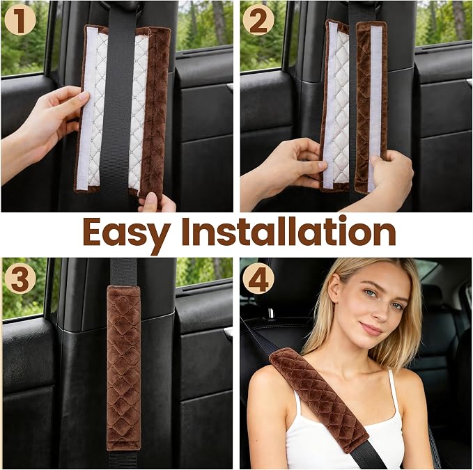 Soft Auto Seat Belt Cover Seatbelt Shoulder Pad Cushions 2 PCS for a More Comfortable Driving Universal Fit for All Cars and Backpack Brown