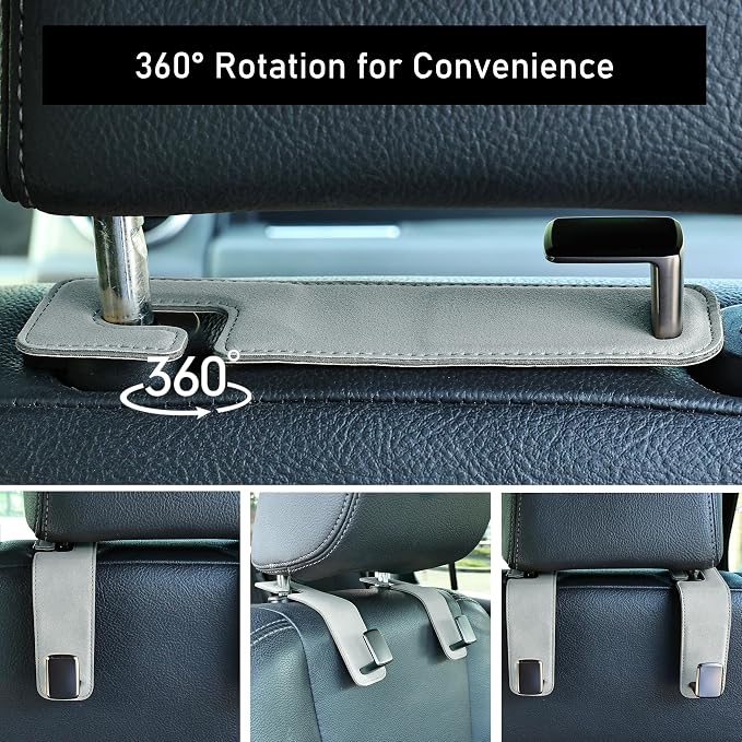 Car Seat Back Hook Metal with Suede Universal Vehicle Headrest Hangers Interior Storage Organizer for Purse Handbag Coat Grocery Bags 2 Pack Light Gray