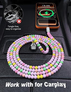 USB A to USB C Cable 6FT,Beaded Charger Cord for iPhone 17 16 Pro Max 17e 16e 15 Car Play,Type C Cute Car Charger Cord for iPad 10 11th/Samsung S26 S25 Ultra S24/Android Phone Girls Women,Pink-Green
