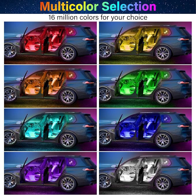 72 LED Lights for Car, 12V LED Strip Lights with Cigarette Lighter Adapter, App & Remote Control Music Sync Color Change, Interior Car Lights for Car Decor, Car Accessories for Women Men