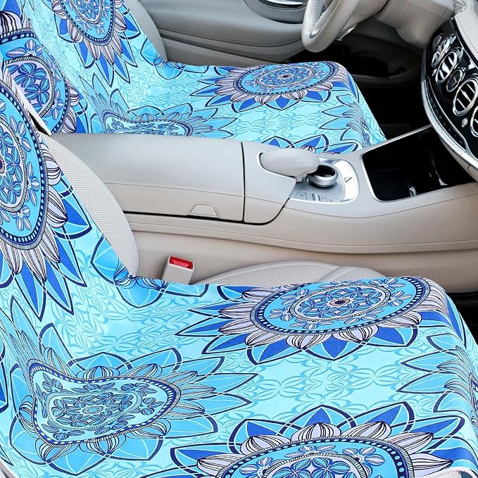 Car Seat Towel Covers with Storage Bag, 63 x 32 Inch Universal Non Slip Waterproof Sweat Protector for Car Truck, Gym Swimming Running, Machine Washable(2 Pack,Blue Mandala)