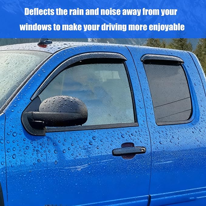 Window Visors Rain Guards for 07-13 Silverado Serria 1500 Extended Cab | Window Deflectors, Vent Visor, Sun Shades, Window Shields, Truck Accessories, Outside, Tape-on, Dark Smoke