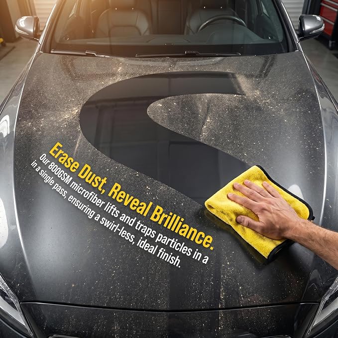 Microfiber Towels for Cars, 800GSM Car Cleaning Towels, Soft Microfiber Cleaning Cloths for Car Washing, Drying, Waxing, Buffing and Polishing, Scratch-Free Auto Detailing Towels, 6 Pack, 12 x 16 Inch