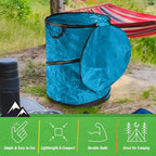 Collapsible Trash Can - Pop Up 44-Gallon Outdoor Portable Garbage Bag Holder with Zippered Lid - Recycle Bin for Camping or Parties (Blue)