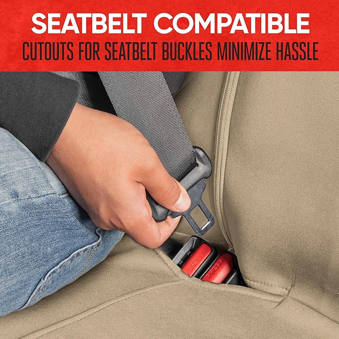 SpillGuard Waterproof Rear Bench Car Seat Cover, Black Stitching – Split Bench Rear Seat Protector with Neoprene Padding, Back Seat Cover for Kids & Dogs, Car Interior Covers