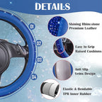 Bling Diamond Leather Steering Wheel Cover, with Bling Sparkly Crystal Glitter Rhinestones Universal Fit 14" 1/2-15" Car Wheel Protect for Women Girl Fit Suvs,Vans,Sedans,Cars,Trucks, Blue