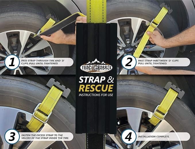 Tire Traction Device for Cars & Small SUVs, Set of 2 - Made in the USA, Anti Skid Emergency Tire Straps to Get Unstuck from Snow, Mud, & Sand - Snow Traction Mat or Tire Chain Alternative