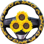Sunflower Steering Wheel Cover Cute and Handmade,Leather Universal Steering Wheel Cover 15 inch, Fashionable Boho Sunflower Car Accessories for Women,Top Girl Car Accessories