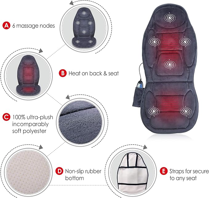 Vibration Massage Seat Cushion with Heat, 6 Vibration Motors, 6 Massage Modes, Heated Massage Chair Pad for Office Chair, Home Recliner & Desk Chair, Back & Seat Massager with Remote