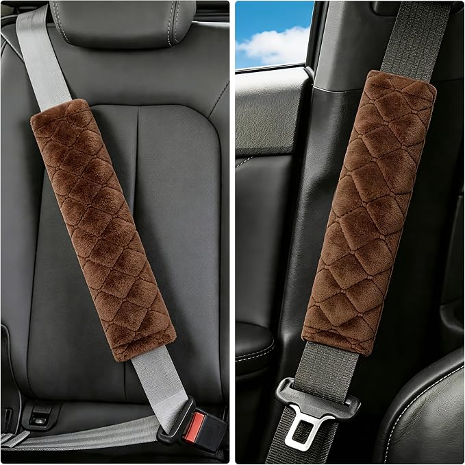 Soft Auto Seat Belt Cover Seatbelt Shoulder Pad Cushions 2 PCS for a More Comfortable Driving Universal Fit for All Cars and Backpack Brown