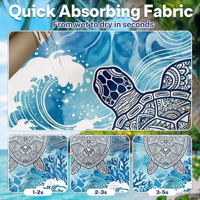2 Pack Car Seat Towel Covers, Sweat-Proof Microfiber Seat Protectors for Gym, Running, Beach & Workout, Breathable Quick-Dry, Machine Washable, Ink-Colored Sea Turtle Print, Universal Fit