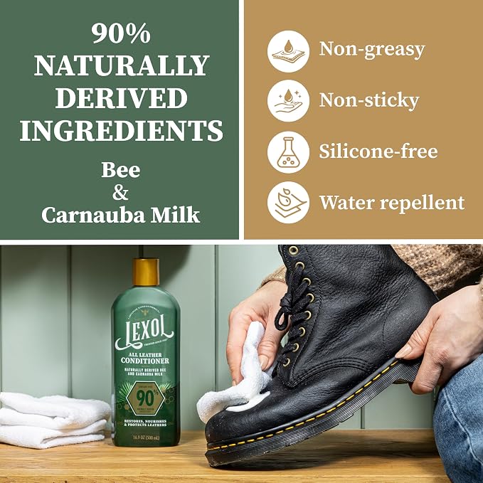 All Leather Conditioner, Naturally Derived Leather Conditioner with Bee and Carnauba Milk, Great for Car Interiors, Boots, Furniture, Bags, Jackets and More, 16.9 fl oz