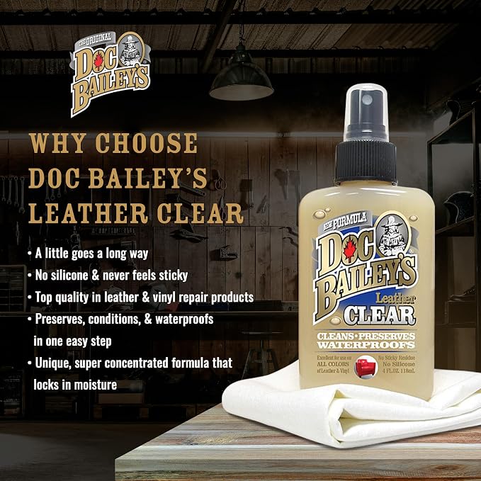 Doc Bailey's Leather Clear - Leather Conditioner, Cleaner & Waterproofer - 3-in-1 Protector for Couches, Car Seats, Boots, Handbags, Saddles & Furniture - No Color Change Kit 4oz, Pack of 2
