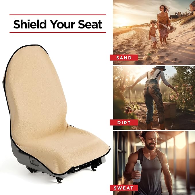 Waterproof Sweating Car Seat Cover for Post Gym Workout, Running, Swimming, Beach and Hiking, Universal Fit Anti-Slip Bucket Seat Protector for Cars, SUVs and Trucks, Machine Washable, Beige