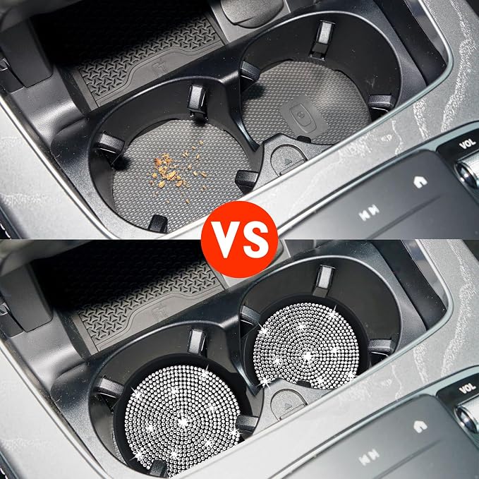Car Cup Coaster Universal Non-Slip Cup Holders Bling Crystal Rhinestone Car Interior Accessories 2 Pack Black Whole Rhinestone