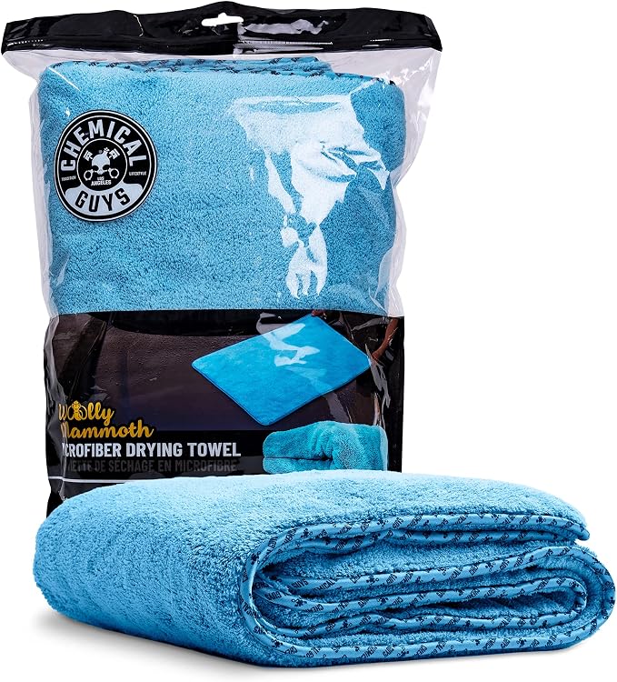 Woolly Mammoth Large Microfiber Drying Towel - 36 x 25 Inch Blue, Ultra Plush Super Absorbent Car Drying Towel for Cars, Trucks, SUVs, Motorcycles, RVs, and Auto Detailing