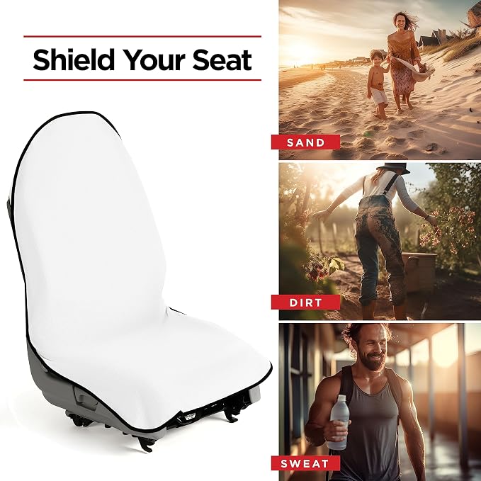 Waterproof Sweating Car Seat Cover for Post Gym Workout, Running, Swimming, Beach and Hiking, Universal Fit Anti-Slip Bucket Seat Protector for Cars, SUVs and Trucks, Machine Washable, White