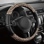 Leopard Steering Wheel Cover for Women, Cute Anti-Slip Microfiber Leather, Universal Fit 14.5-15 Inch Round Steering Wheel - Black