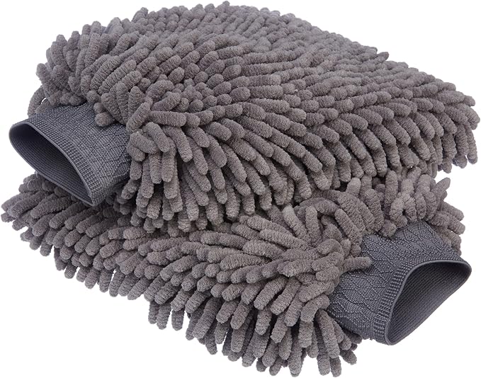 Absorbent Microfiber Car Wash Drying Mitts, 2 Pack, Gray, 10.44" L x 9.06" W