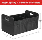Car Trunk Organizer, 2 Compartments Collapsible Trunk Storage, Anti-slip Design, Made of Waterproof 600D Oxford Polyester, Suitable for SUV, Minivan, Truck, Standard Size, Black