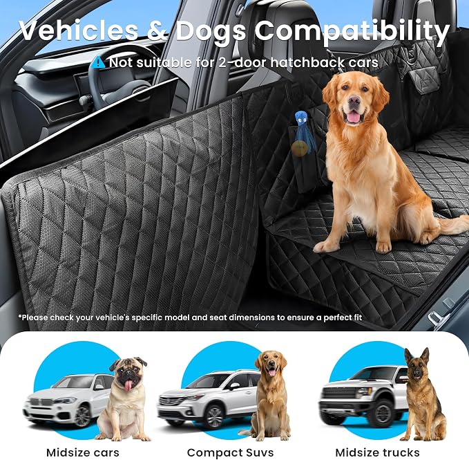 Dog Car Seat Cover for Back Seat, Hard Bottom Back Seat Extender for Dogs with Door Protector, Anti Scratch, Waterproof & Non-Slip Dog Backseat Cover for Small Mid Cars, SUVs & Trucks, Holds 450Lbs
