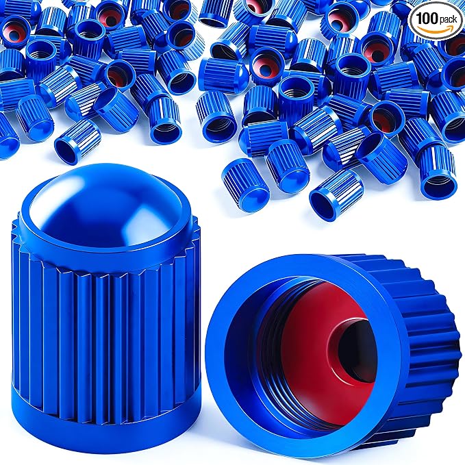 100PCS Tire Valve Stem Caps, Corrosion Resistant, with O Rubber Ring, Airtight Seal Heavy Duty Dustproof Tire Valve Stem Covers for Cars, SUV, Trucks, Bikes, Motorcycles, Bicycles(Blue)