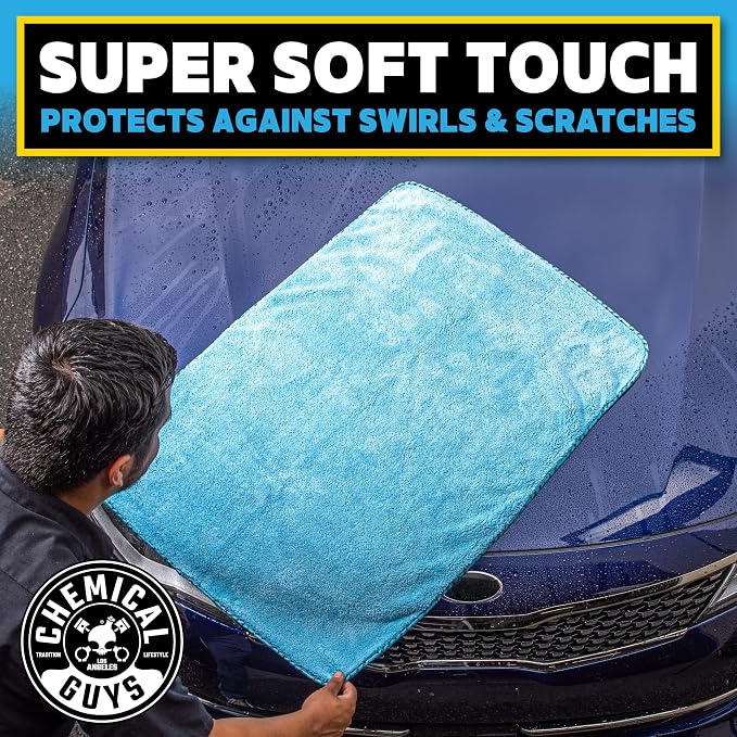 Woolly Mammoth Large Microfiber Drying Towel - 36 x 25 Inch Blue, Ultra Plush Super Absorbent Car Drying Towel for Cars, Trucks, SUVs, Motorcycles, RVs, and Auto Detailing - 2 Pack